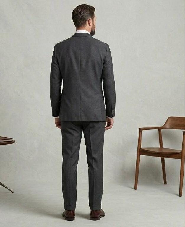 Solid Grey Terri-Rayon Three-Piece Suit, Modern Tailored Fit, Formal Wedding Attire