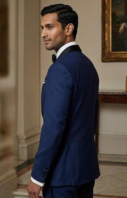 Navy Blue Shawl Lapel Tuxedo Suit, Custom Tailored Men's Formal Wear