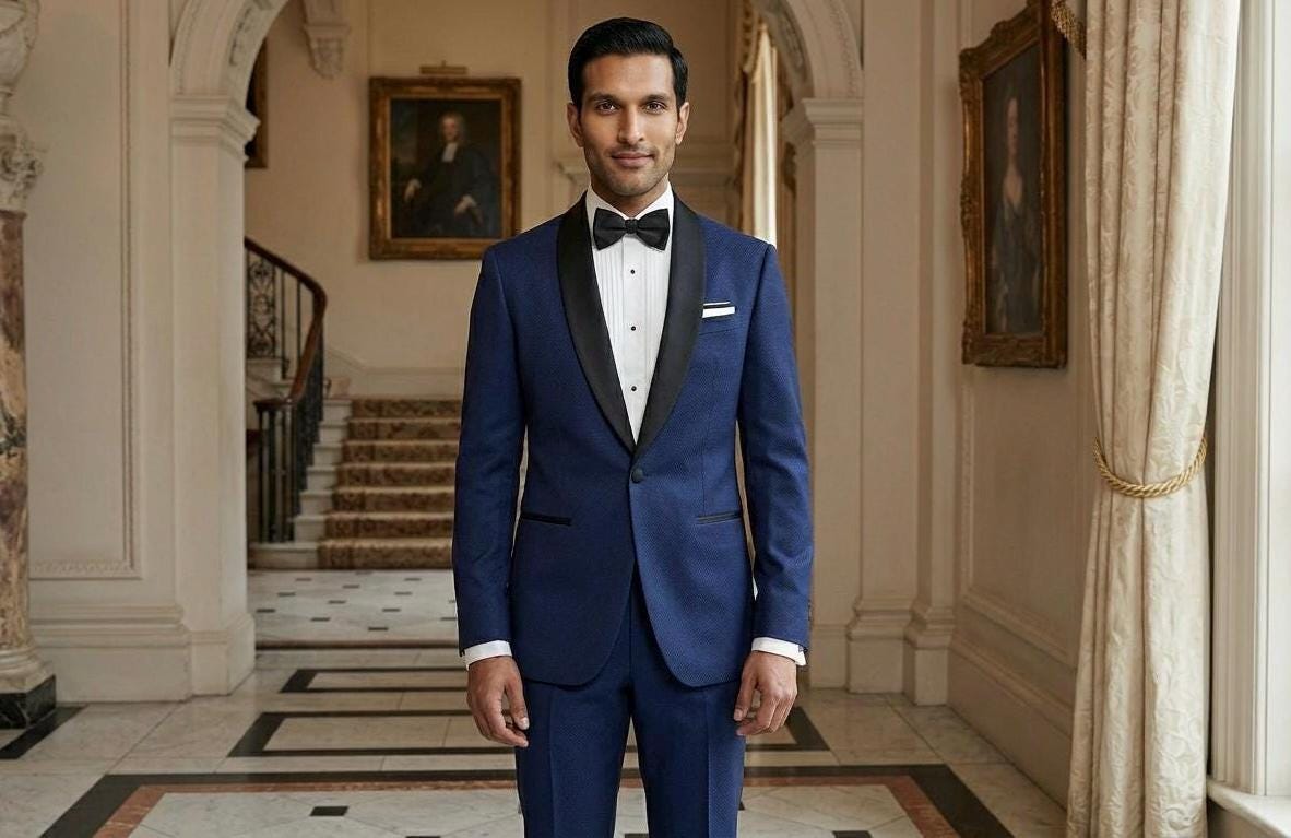 Navy Blue Shawl Lapel Tuxedo Suit, Custom Tailored Men's Formal Wear