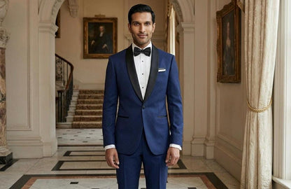 Navy Blue Shawl Lapel Tuxedo Suit, Custom Tailored Men's Formal Wear