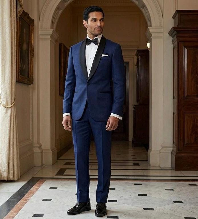Navy Blue Shawl Lapel Tuxedo Suit, Custom Tailored Men's Formal Wear