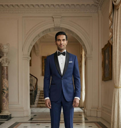 Navy Blue Shawl Lapel Tuxedo Suit, Custom Tailored Men's Formal Wear
