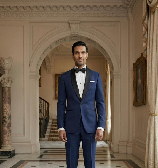 Navy Blue Shawl Lapel Tuxedo Suit, Custom Tailored Men's Formal Wear