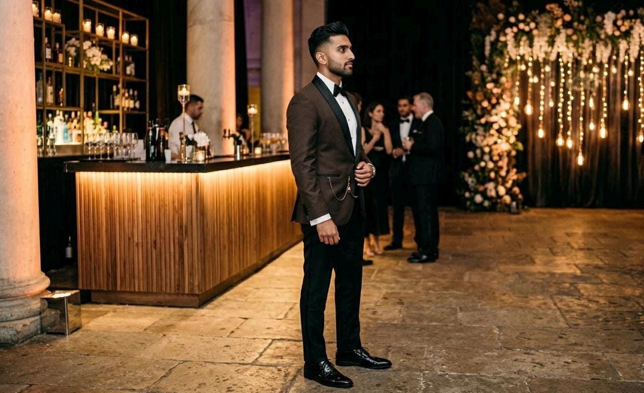 Men's Brown Tuxedo Suit, Black Shawl Lapel, Slim Fit Evening Jacket