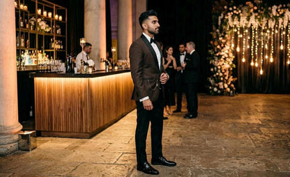 Men's Brown Tuxedo Suit, Black Shawl Lapel, Slim Fit Evening Jacket