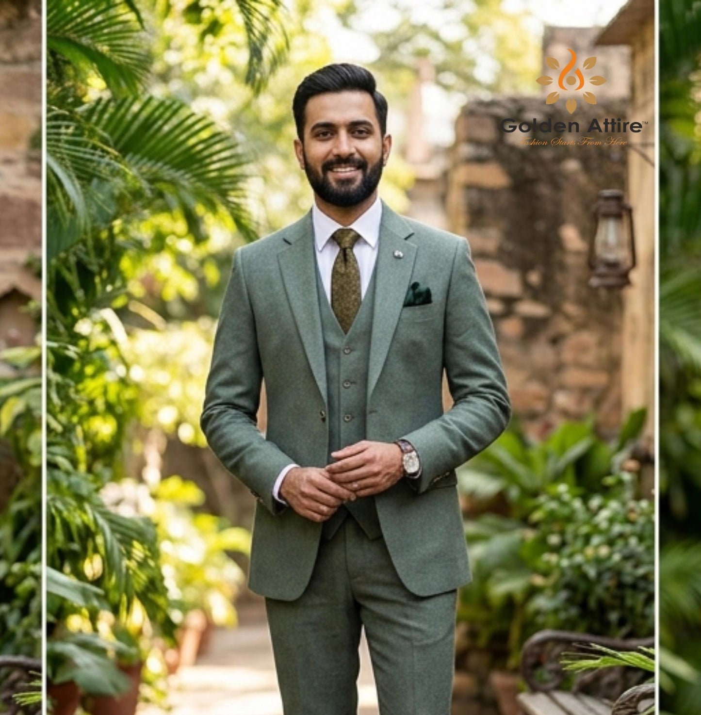 Dust Green Tweed 3 Piece Suit for Men, Vintage Wedding Suit Winter Prom Suits
