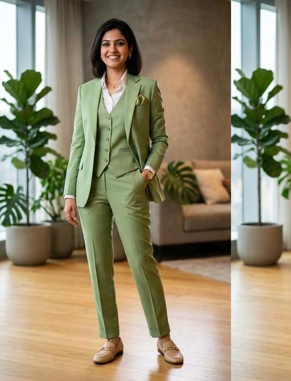 Pistachio Green Three-Piece Suit for Women, Custom Tailored Formal Suit, Elegant Wedding Guest Outfit