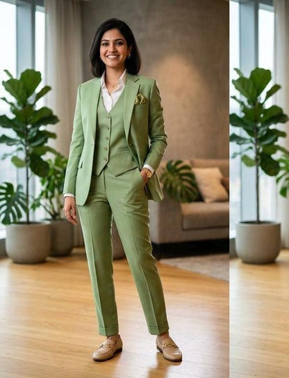 Pistachio Green Three-Piece Suit for Women, Custom Tailored Formal Suit, Elegant Wedding Guest Outfit