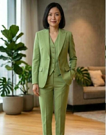 Pistachio Green Three-Piece Suit for Women, Custom Tailored Formal Suit, Elegant Wedding Guest Outfit