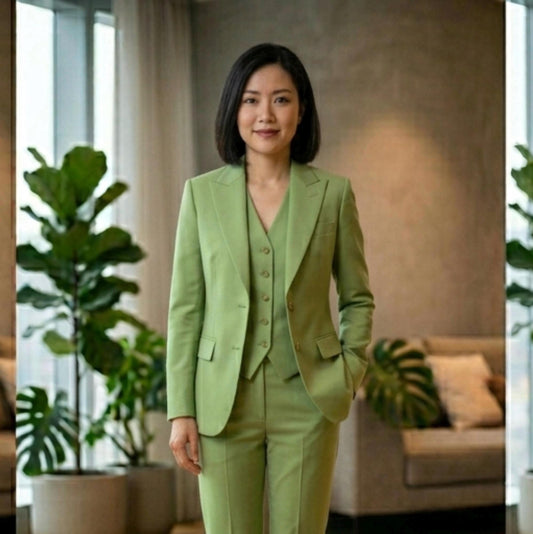 Pistachio Green Three-Piece Suit for Women, Custom Tailored Formal Suit, Elegant Wedding Guest Outfit