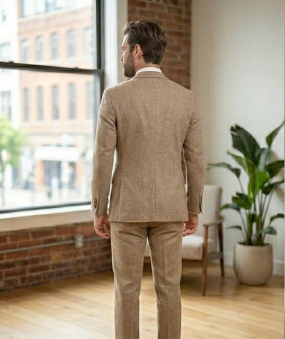Beige 3-Piece Slim Fit Suit: Golden Attire Wedding Tuxedo