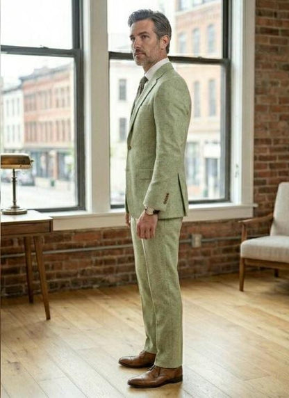 Men's Pistachio Green Three-Piece Suit, Wedding Suit for Groom