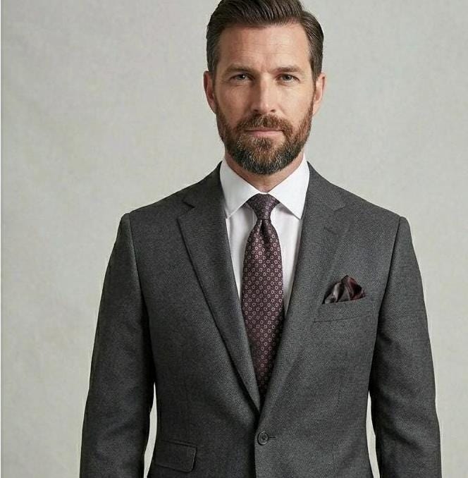 Solid Grey Terri-Rayon Three-Piece Suit, Modern Tailored Fit, Formal Wedding Attire