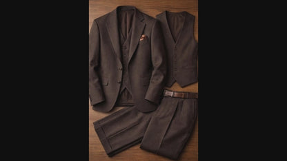 Premium Chocolate Brown Tweed Suit, 3-Piece Groom Wedding Suit, Winter Groom Suit