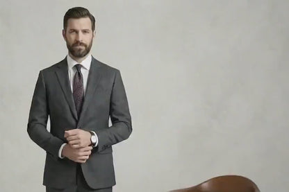 Solid Grey Terri-Rayon Three-Piece Suit, Modern Tailored Fit, Formal Wedding Attire