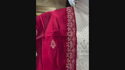 Red Groom Turban with Embroidered Border, Lightweight & Adjustable Turban Shawl for Sherwani
