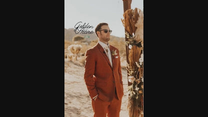 Terracotta Men's 3-Piece Suit: Rust Wedding Groom Suits
