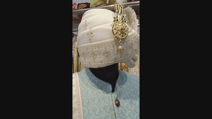 Indian Groom Turban & Shawl Set, Ivory Safa Stole for Men, Wedding Sherwani Accessory