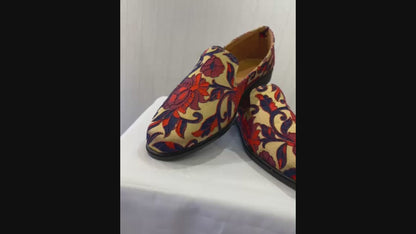 Beige & Red Multicolor Elegant Groom Loafers, Premium Sherwani Wedding Shoes