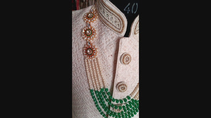 Ivory & Green Maharaja Necklace for Groom | Kundan & Pearl Wedding Mala