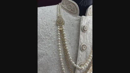 Pearl & Stone Bead Groom Necklace, Indian Wedding Sherwani Kantha