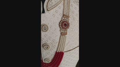 Maroon Pearl Groom Necklace, Indian Wedding Sherwani Kantha