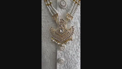 Indian Wedding Groom Necklace: Pearl & Stone Sherwani Kantha