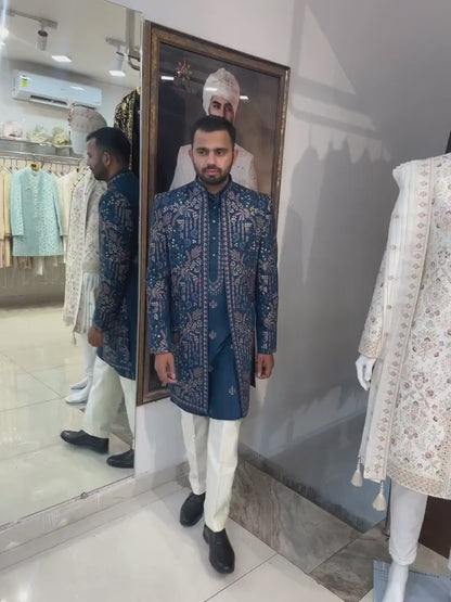 Elegant Indo Western Sherwani Set: Indian Groom Outfit