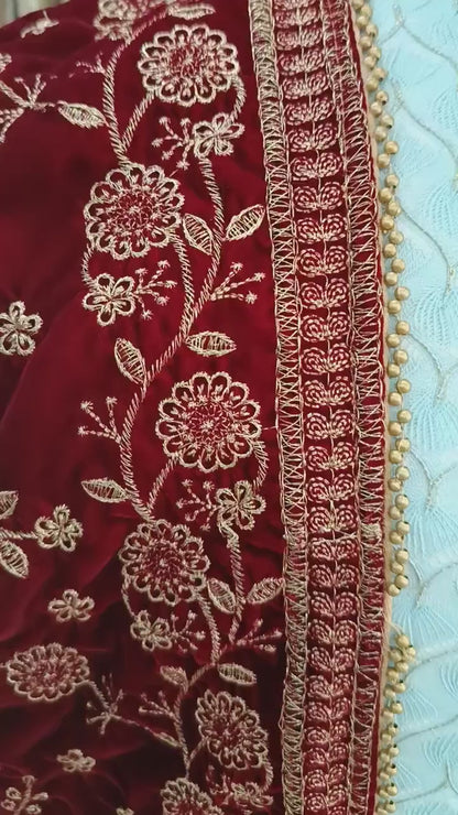 Embroidered Velvet Shawl: Indian Wedding Sherwani Dupatta