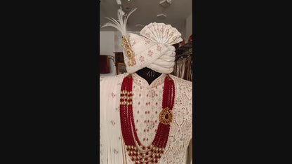 Ivory Sherwani for Groom, Thread Embroidered Wedding Outfit