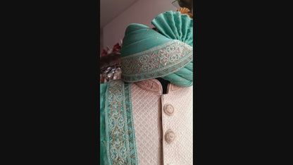 Dusty Blue Wedding Turban Set for Men, Groom Safa with Shawl