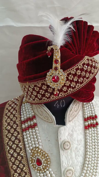 Red Velvet Groom Shawl: Embroidered Indian Wedding Dupatta