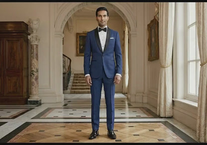 Navy Blue Shawl Lapel Tuxedo Suit, Custom Tailored Men's Formal Wear