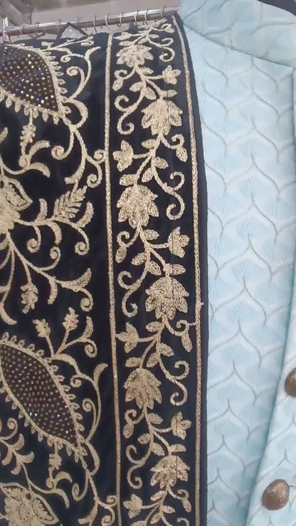 Black Velvet Groom Shawl: Embroidered Indian Wedding Stole