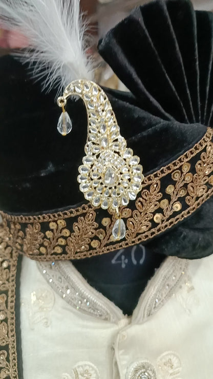 Black Velvet Indian Wedding Turban & Shawl Set