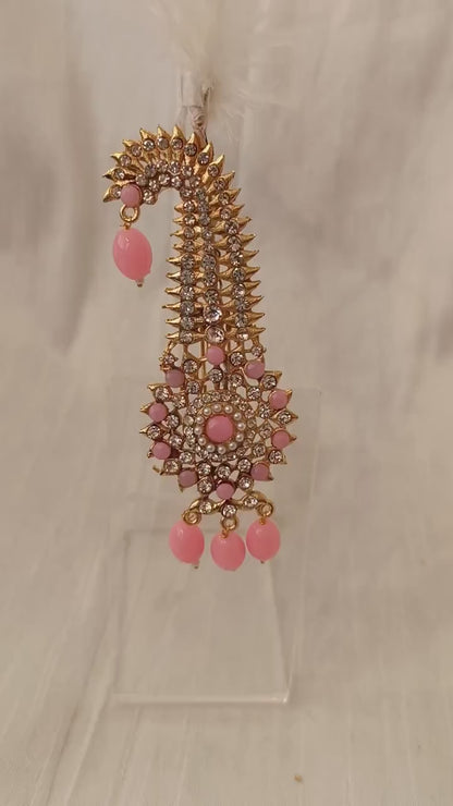 Groom Turban Brooch: Indian Dhula Kilangi, Peach Beaded Broach