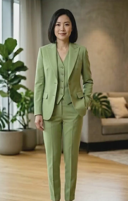 Pistachio Green Three-Piece Suit for Women, Custom Tailored Formal Suit, Elegant Wedding Guest Outfit