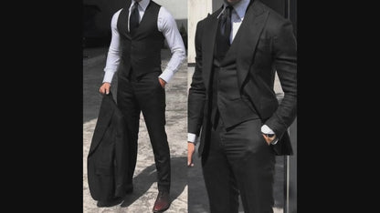 Men's Black 3 Piece Suit for Wedding Groom Elegant Premium Fabric