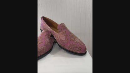 Dusty Rose Handmade Mojari Loafers, Elegant Groom Shoes for Sherwani, Men's Wedding Loafers