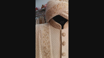 Ivory Shawl with Thread Embroidery – Cotton Silk Fabric for Sherwani or Kurta (50x250 cm)