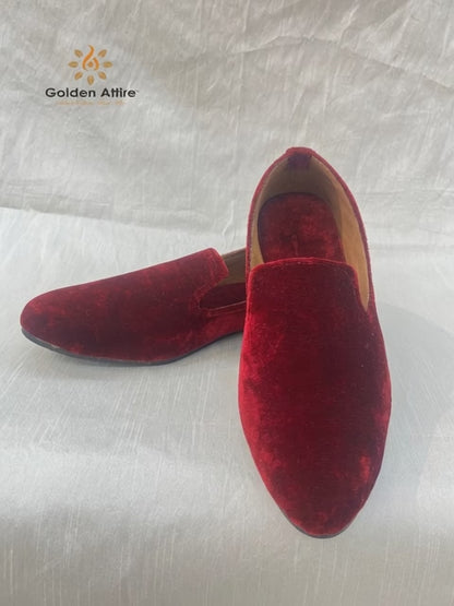 Attire Maroon Velvet Groom Jutti, Wedding Mojari Shoes for Men