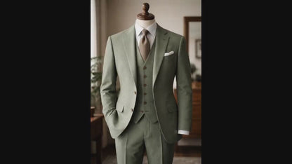Sage Green Tweed Wool Suit, Three-Piece Winter Wedding Groom Attire