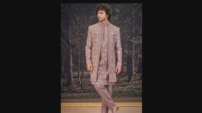 Dusty Rose Sherwani, Indo Western Shrug Jacket Groom Outfit