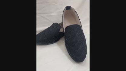 Black Velvet Non-Wrinkle Sherwani Loafers for Men, Indian Groom Wedding Shoes