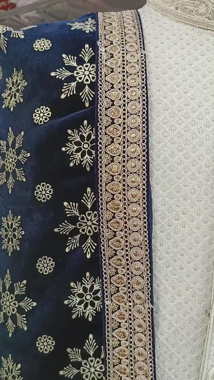 Navy Blue Groom Shawl: Indian Wedding Sherwani Dupatta