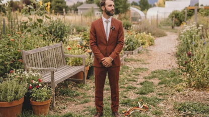 Rust Men's Wedding Suit Two Piece, Terracotta Groom Outfit for Outdoor Ceremony