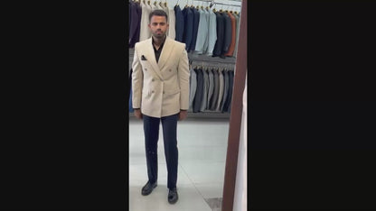 Ivory Corduroy Groom Suit | Double Breasted Wedding Suit