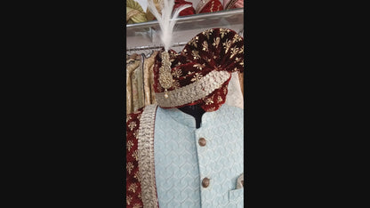 Luxurious Maroon Indian Groom Turban & Shawl Set for Men