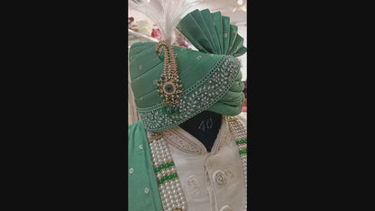 Emerald Green Groom Turban Set for Men with Shawl & Safa Stole