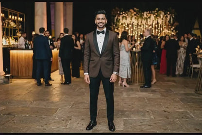 Men's Brown Tuxedo Suit, Black Shawl Lapel, Slim Fit Evening Jacket